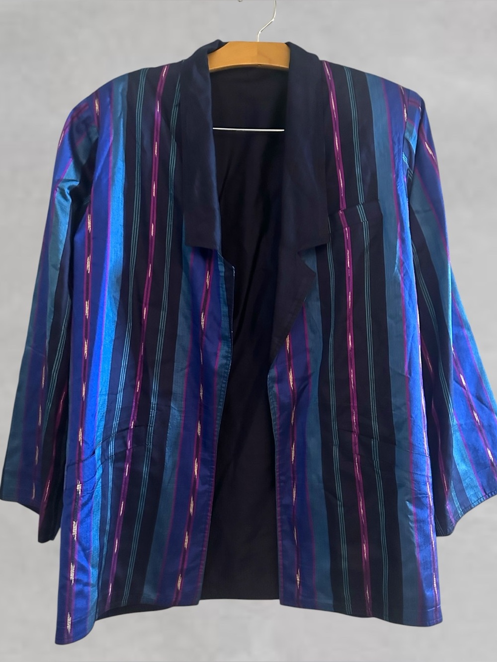 VINTAGE SILK REVERSIBLE JACKET OPEN BLAZER LARGE